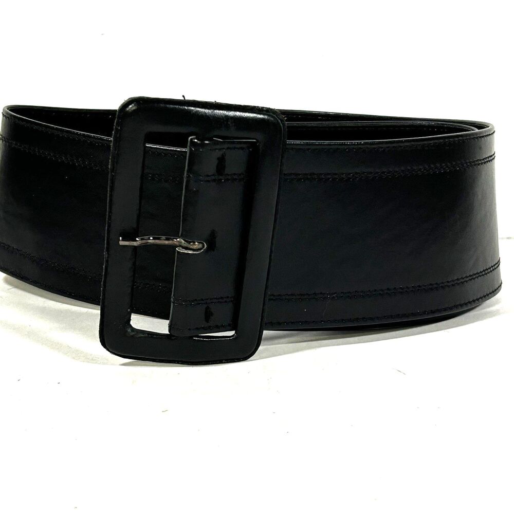 Yves Saint Lauren Wide Statement Belt Size Large Black Buckle Classic Modern - Picture 2 of 9